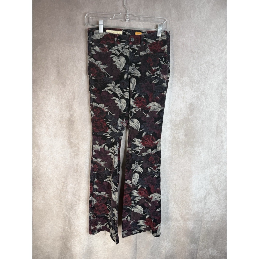 Pilcro x Anthropologie Stet Boot Leg Floral Corduroy Jeans Pants In Black Sz 26